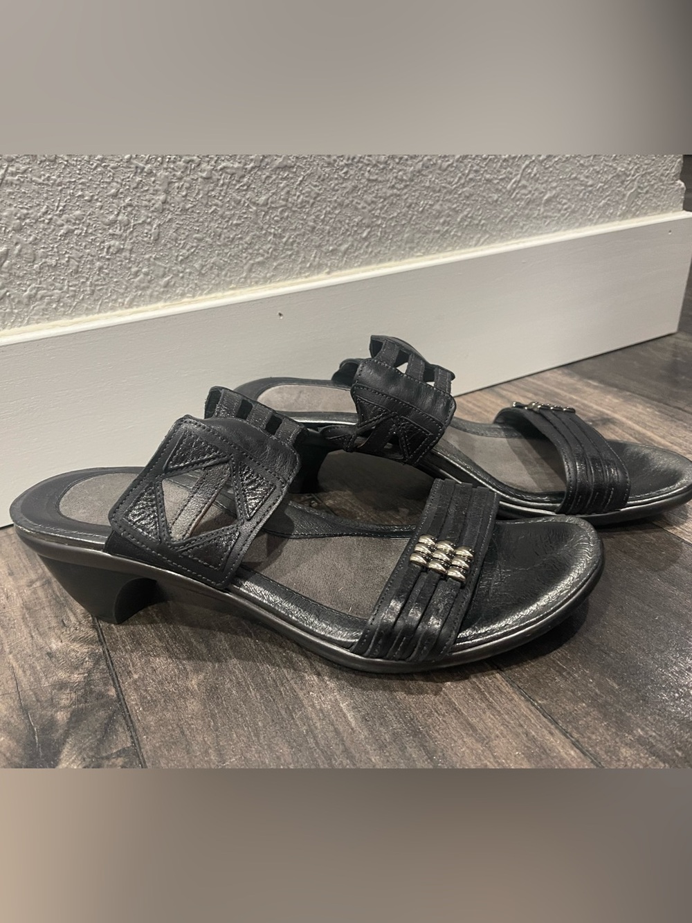 Naot Black Leather Low-Heel Slide Sandals